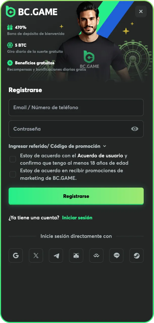 Selecciona un método y gana en BC Game.