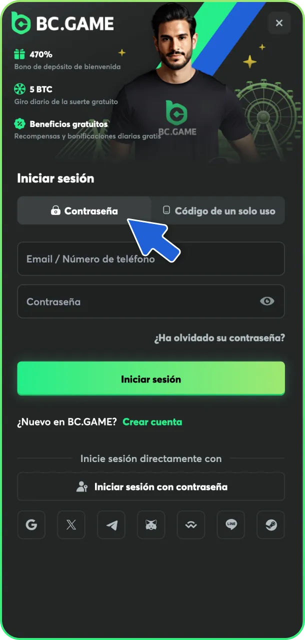 Elige tu método preferido en BC Game.