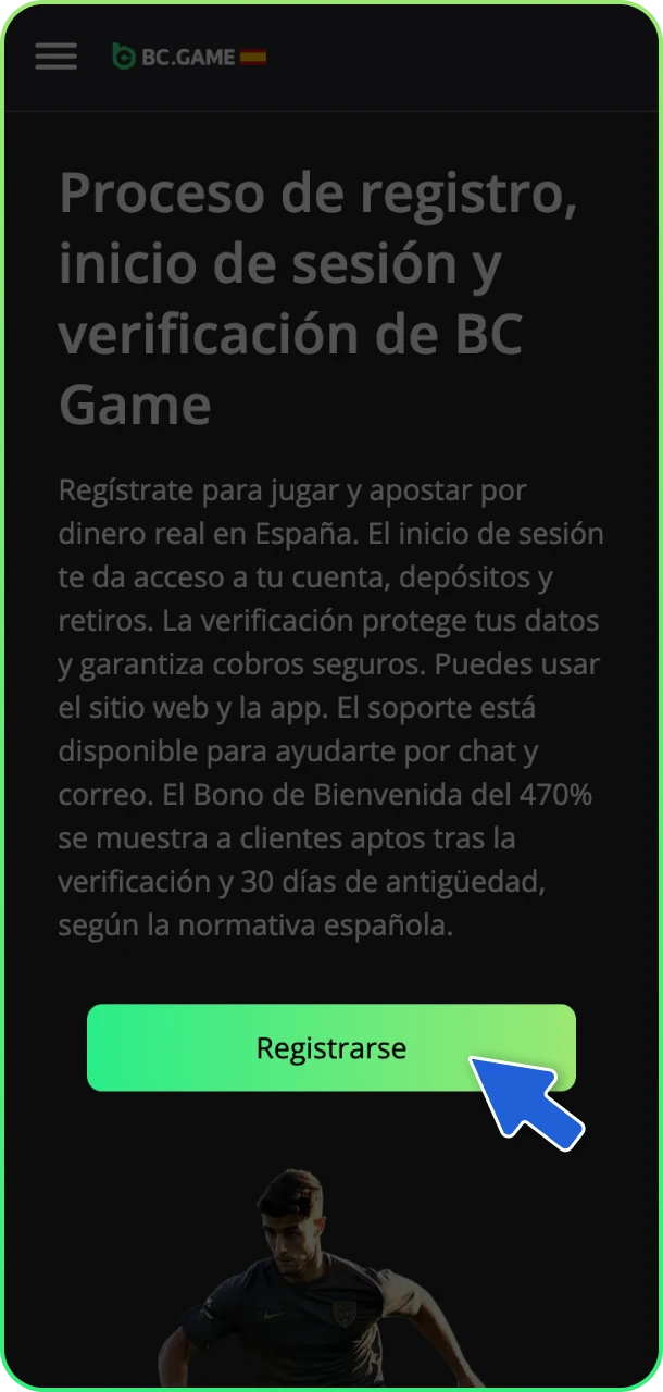 Clic para registrarte y disfrutar BC Game ahora.