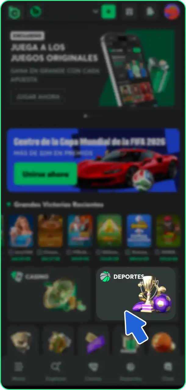 Abre la sección de deportes y selecciona tu evento favorito al apostar en la app de BC Game.