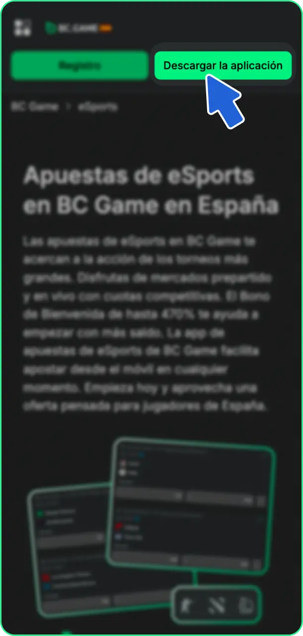 Entra en el sitio desde el móvil para comenzar a apostar en eSports en BC Game.