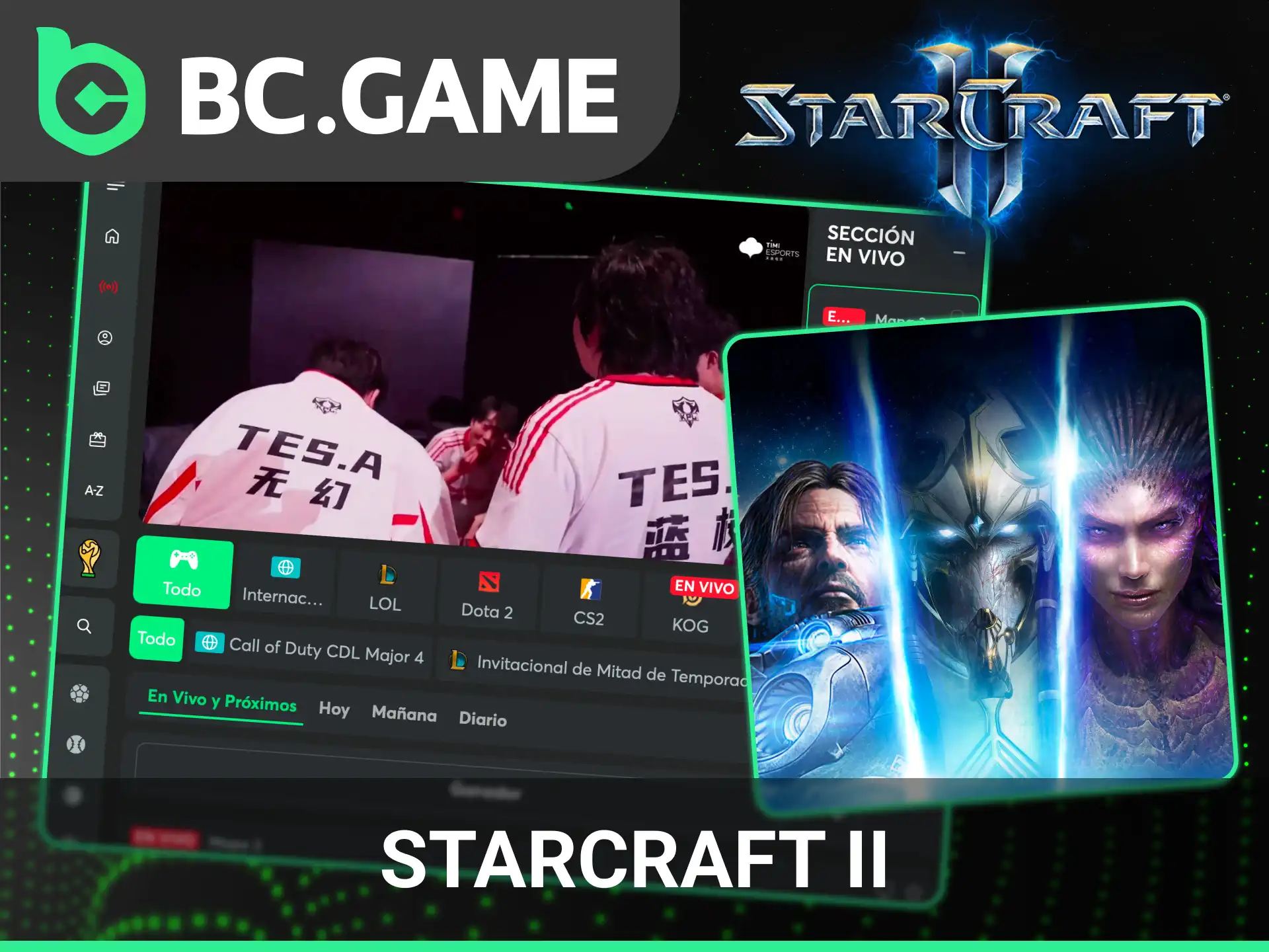 Apuesta por los mejores estrategas mundiales en tus apuestas de eSports en BC Game para StarCraft II.