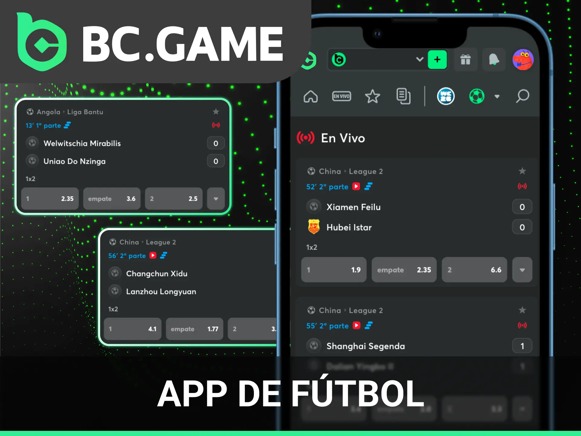 Descarga la app oficial de BC Game para gestionar tus apuestas de fútbol.