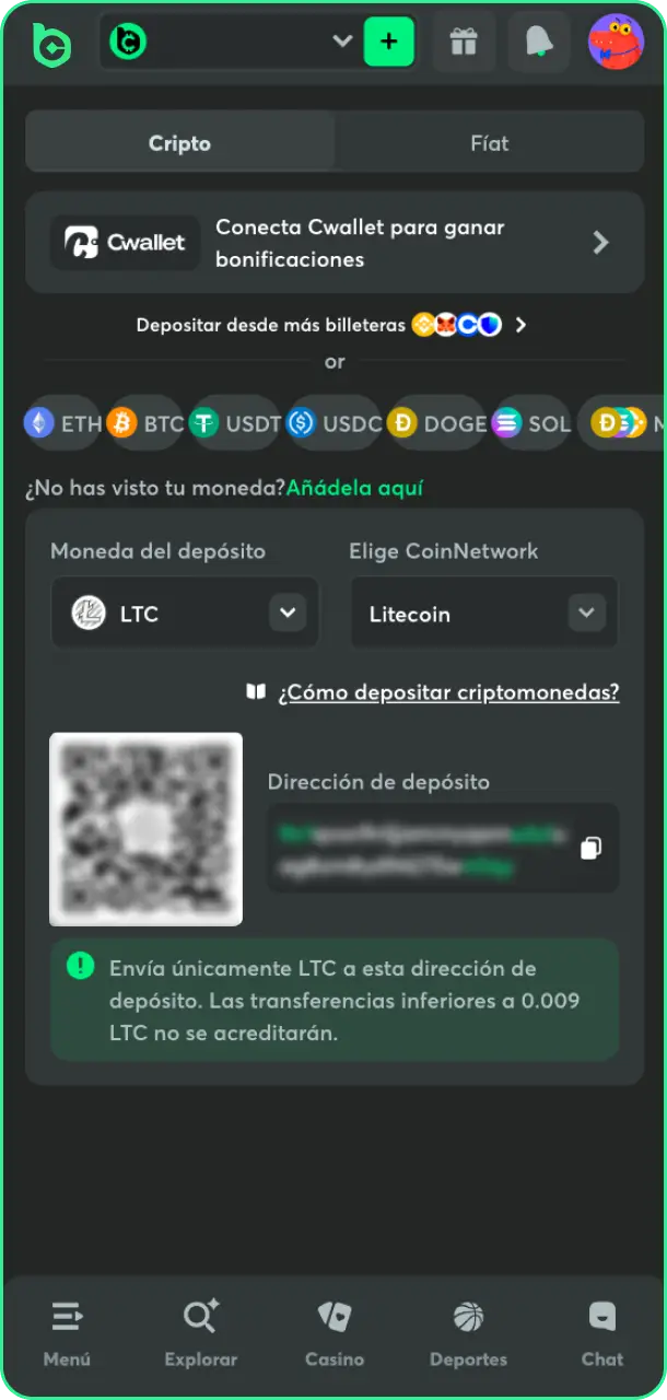 Realiza un depósito seguro para activar tus apuestas de fútbol con BC Game.
