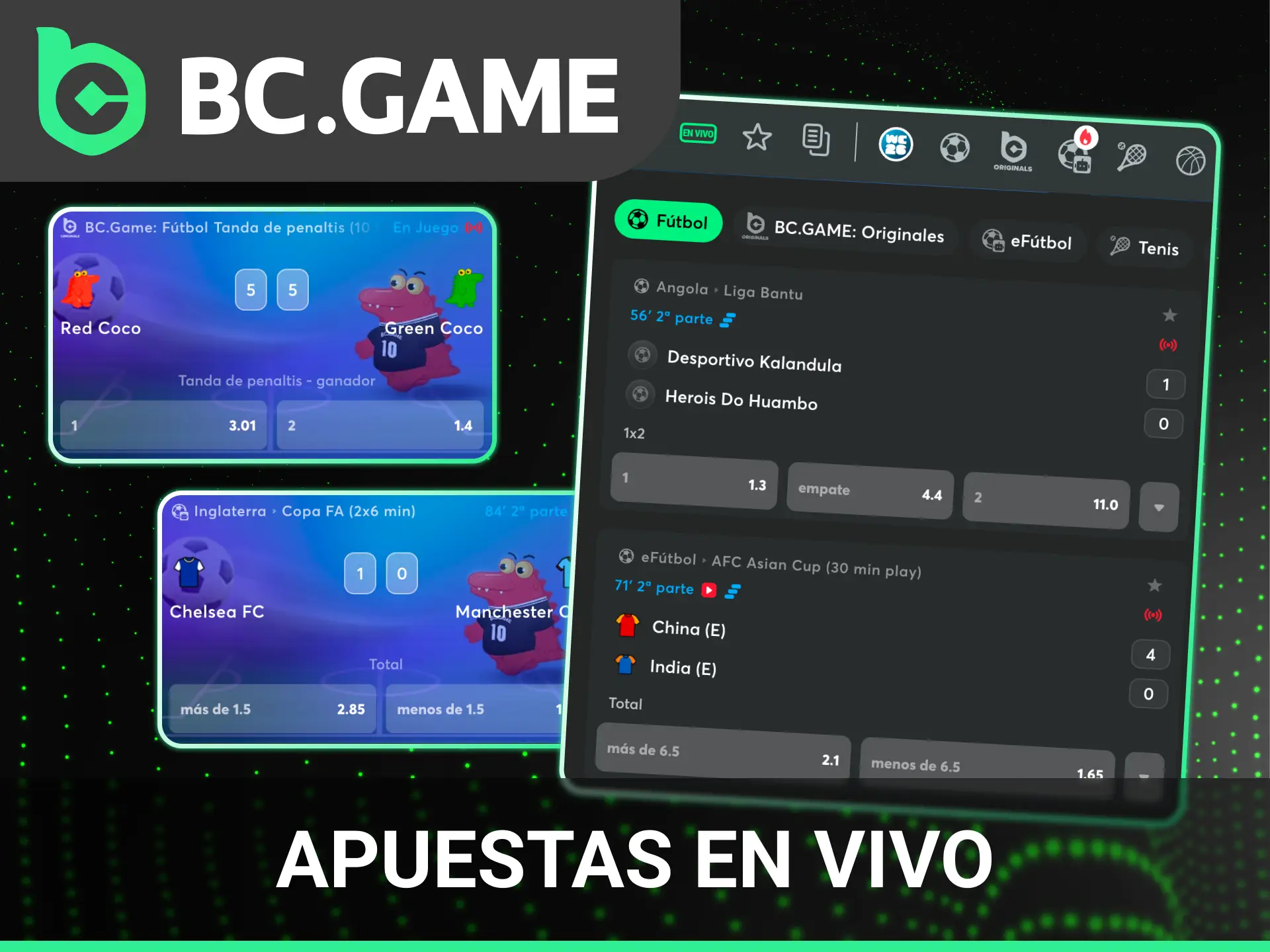 Realiza apuestas en vivo mientras miras los partidos en tiempo real con BC Game.