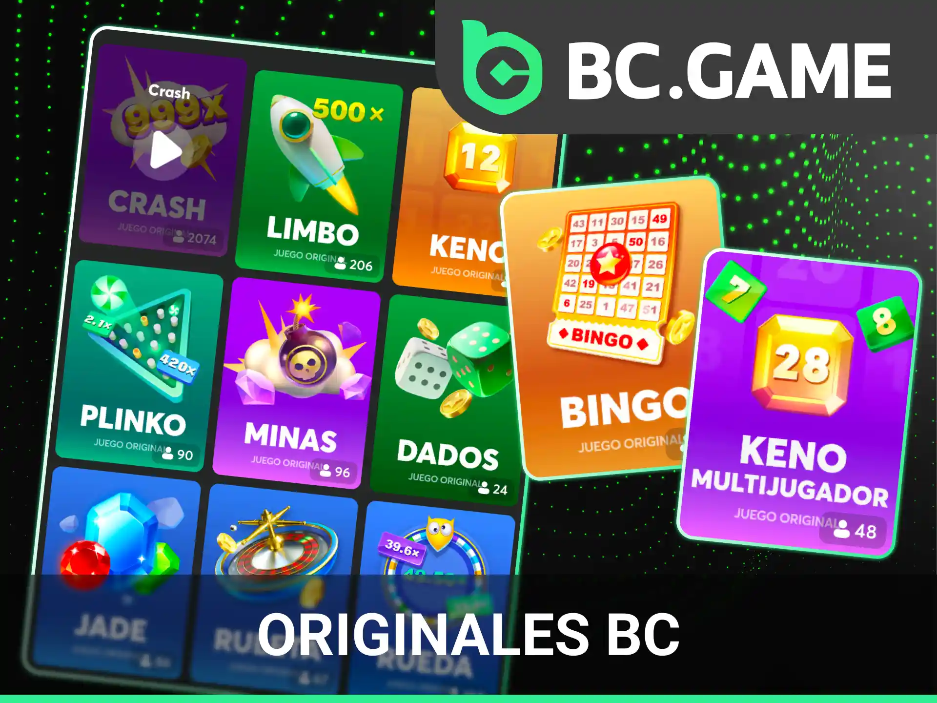 Prueba los títulos exclusivos del casino diseñados con la tecnología original de BC Game.