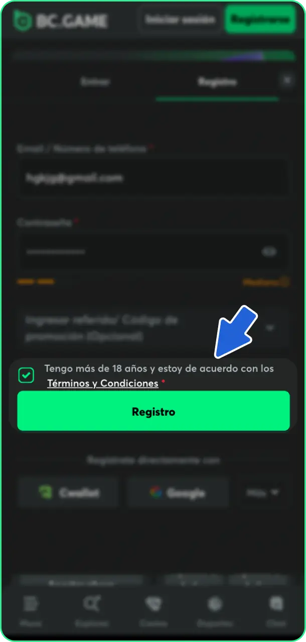 Crea tu cuenta de usuario para hacer tu primera apuesta en BC Game.