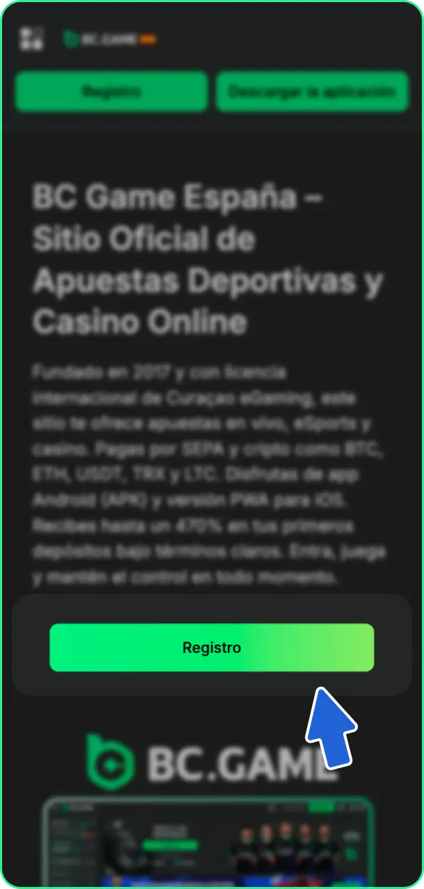 Pulsa el botón para iniciar sesión en tu cuenta de BC Game hoy mismo.