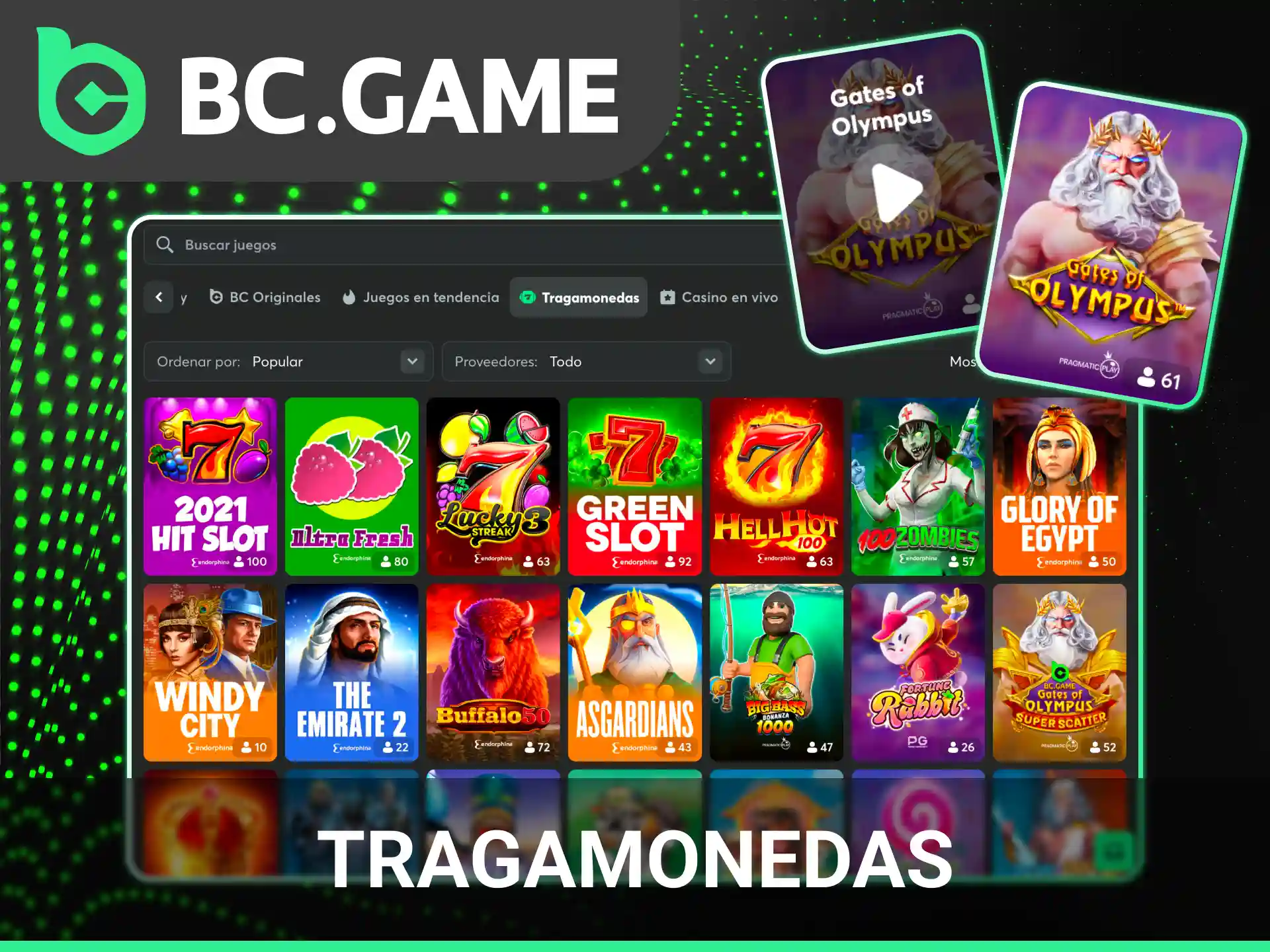 Gira los rodillos en las mejores máquinas tragamonedas del casino de BC Game.