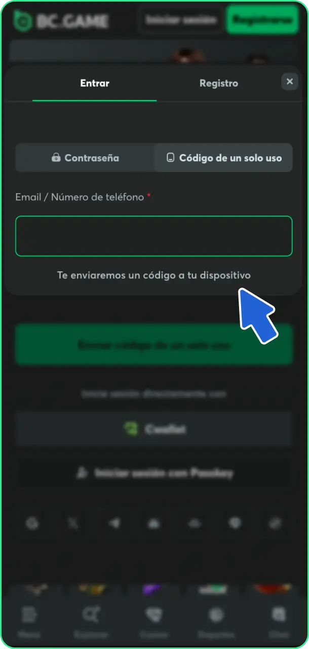 Accede a tu cuenta personal para poder retirar dinero de BC Game de forma segura.