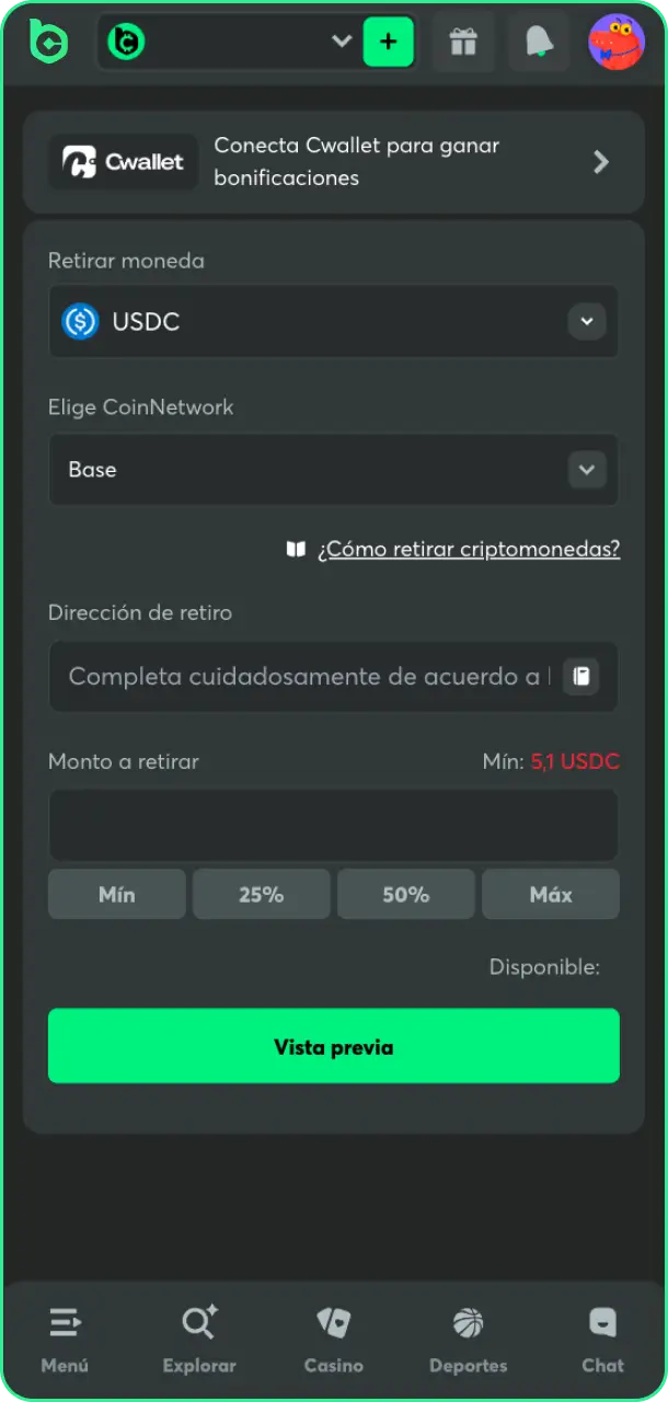 Confirma la transacción y haz el seguimiento de tu saldo al retirar dinero de BC Game.