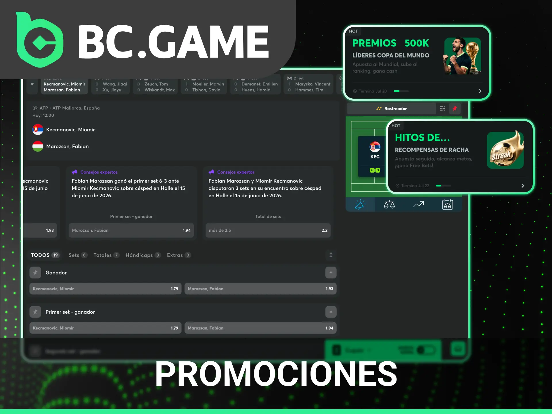 Reclama un bono exclusivo para aumentar tus ganancias en tus apuestas de tenis en BC Game.