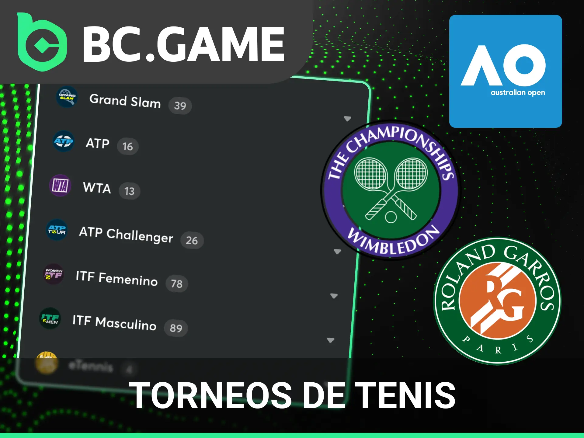 Descubre los torneos más importantes a nivel mundial para realizar apuestas de tenis en BC Game.